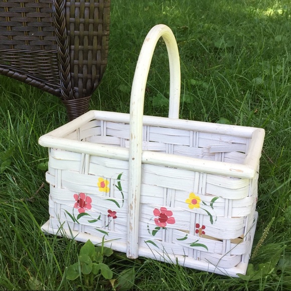 Vintage Other - Hand Painted Flowers Basket Shabby Cottage Chic